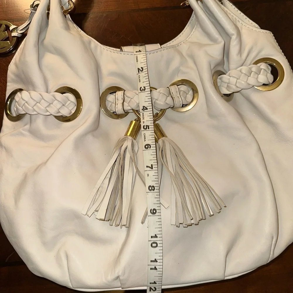 Michael Kors White Leather Hobo Bag With Braided Handle Shoulder Bag - Picture 10 of 17